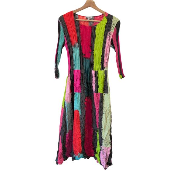 Alquema Women's Crinkle Dress Size 1 Medium Multicolor Art to Wear Artsy $325 - Picture 3 of 9